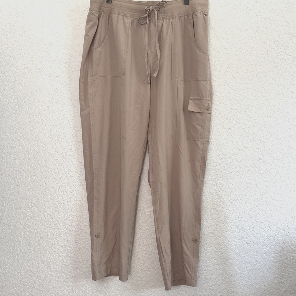 Tommy Hilfiger Cargo Pants Beige Fold Up Hem Cropped Capris Women Size L